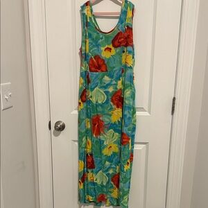 Jams World Aqua Floral Maxi Dress with Red & Yellow Blooms